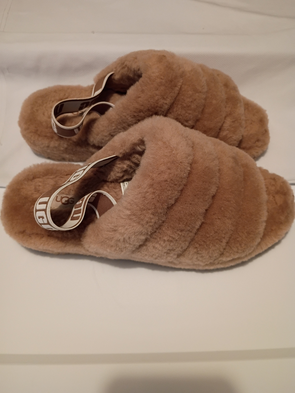 UGG Plush Shearling Slide Slippers in Chestnut Brown